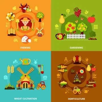Farming Square Compositions Set Stock Illustration