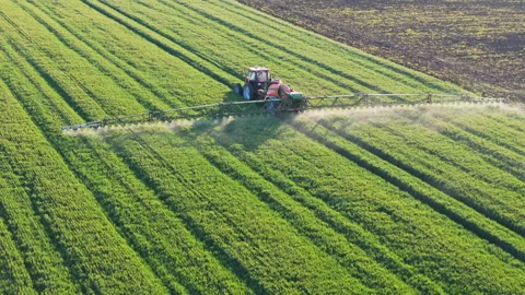 Farming Technology and Sustainability. Drone Shot of Crop Spraying Stock Footage 310163574