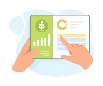 Farming Technology with Hand Use Tablet App Vector Illustration Illustrazione stock