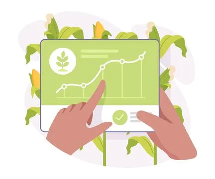 Farming Technology with Hand Use Tablet App Monitor Crop Growing Vector Illustrazione stock