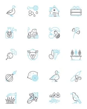 Farming technology linear icons set. Precision, Irrigation, Automation, Dr Stock Illustration