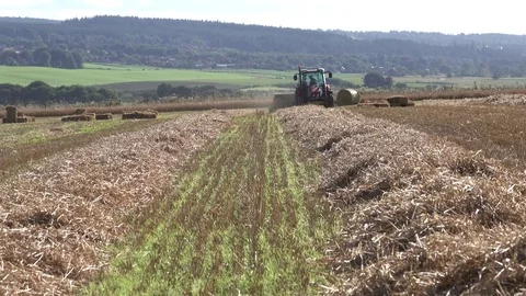 Farming Tractor in the distance Square Baling 4K 動画素材 81204319