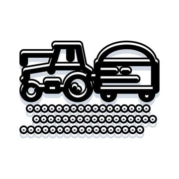 Farming tractor plowing field dragging trailer with harvest Stock Illustration