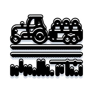 Farming tractor pulling a trailer with bales Stock Illustration