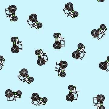 Farming tractor side vector seamless pattern Stock Illustration
