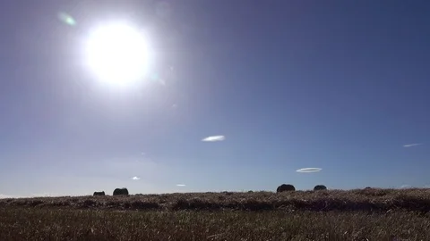 Farming Tractor Square Baling drives past Sun 4K 動画素材 81210407