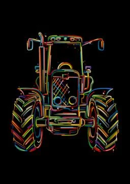 Farming tractor, stylized hand drawn colored vector Stock Illustration