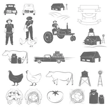 Farming Two-color Icon Set Vector Illustration. Stock Illustration