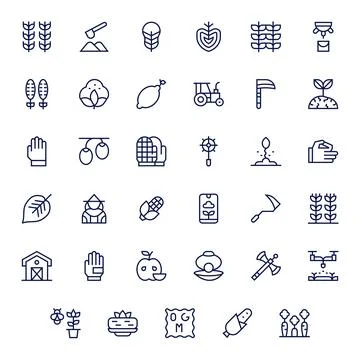 Farming Vector Graphics Pack including 35 Regular Line High Resolution Disp.. Stock Illustration