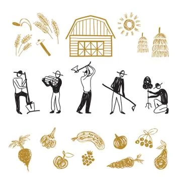 Farming workers, men working on farm Stock Illustration