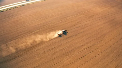 Farming Works in the Fields, Tractor Harvester, Aerial View Video stock 94962096