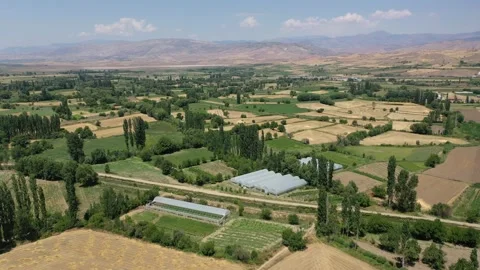 Farmland and patchwork fields aerial view, Akincilar, Sivas, Turkey Stock Footage 324565050