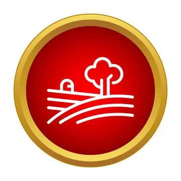 Farmland landscape with tree and fields in red circle Stock Illustration