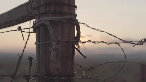 Farmland razor wire on post Stock-Footage 127463858