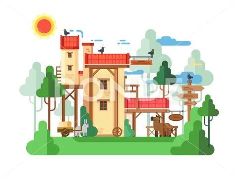 Farmland real estate design flat Stock Illustration