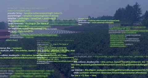 Farmland receiving data stream, displaying code overlays growing over rows Stock Footage 333830403