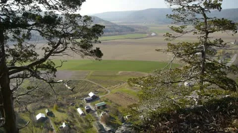 Farmland in a Valley Stock Footage 22219554