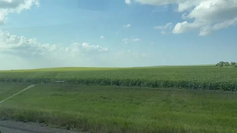 Farmland View from Car Window While Driving on Highway in Illinois Vidéo 343789762