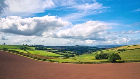 Farmlands and Fields in Hyperlapse or Time Lapse, Devon, England Stock Footage 171431733
