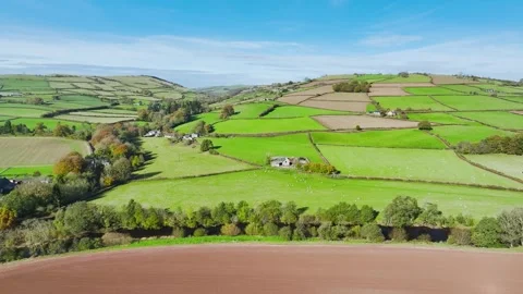 Farms and Fields from a drone, Brecon Beacons, Wales, England Stock-Footage 291651982
