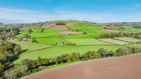Farms and Fields from a drone, Brecon Beacons, Wales, England Video stock 291652098