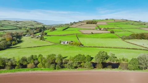 Farms and Fields from a drone, Brecon Beacons, Wales, England Stock Footage 291652200
