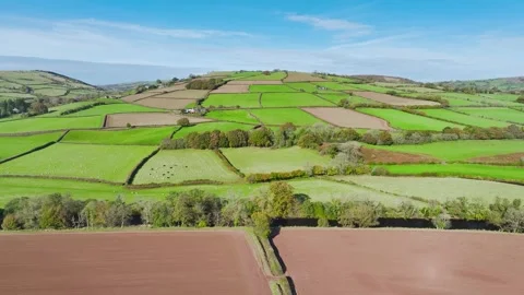 Farms and Fields from a drone, Brecon Beacons, Wales, England Stock Footage 291652426