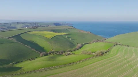 Farms and Fields over Brixham and Kingswear from a drone, Devon, England Stock Footage 311950950