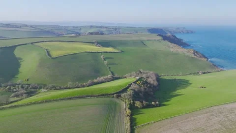 Farms and Fields over Brixham and Kingswear from a drone, Devon, England Видео 311950986