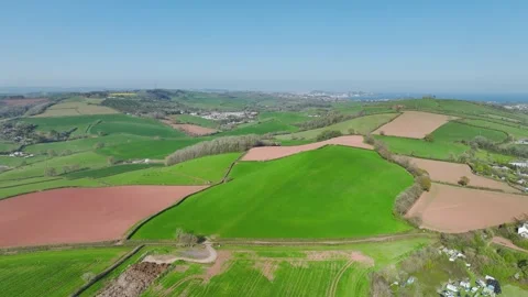 Farms and Fields over Paignton from a drone, Devon, England Stock Footage 306553915