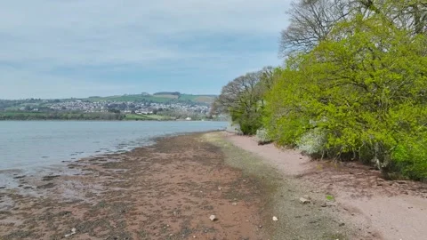 Farms and Fields over River Teign, Teignmouth, Shaldon, Devon, England Stock-Footage 306542813