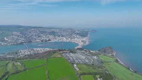 Farms and Fields over the River Teign from a drone , Teignmouth, Shaldon Stock-Footage 306545207