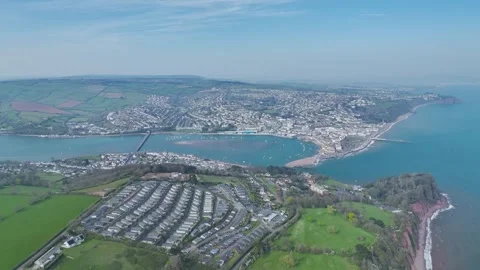 Farms and Fields over the River Teign from a drone , Teignmouth, Shaldon Video stock 306545213