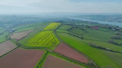 Farms and Fields over the River Teign from a drone , Teignmouth, Shaldon Stock Footage 306545276