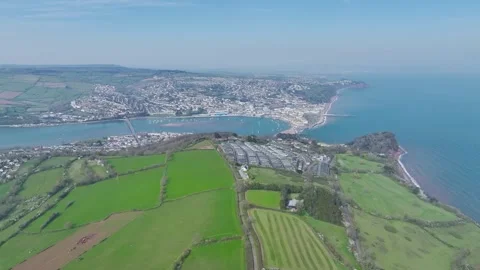 Farms and Fields over the River Teign from a drone , Teignmouth, Shaldon Stock Footage 306545319