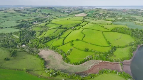 Farms and Fields over River Dart, Stoke Gabriel, Totnes, Devon, England Vidéo 312479735