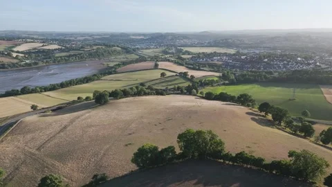 Farms and Fields over River Teign and Teignmouth Road, Newton Abbot, Devon Stock-Footage 314329195
