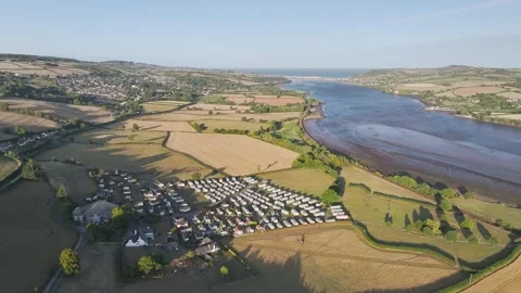 Farms and Fields over River Teign and Teignmouth Road, Newton Abbot, Devon Stock-Footage 314329229