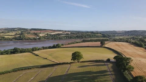 Farms and Fields over River Teign and Teignmouth Road, Newton Abbot, Devon Stock-Footage 314329237