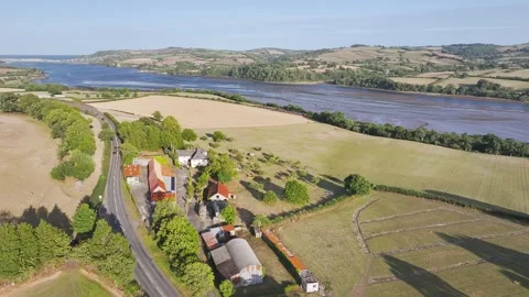 Farms and Fields over River Teign and Teignmouth Road, Newton Abbot, Devon Stock-Footage 314329259