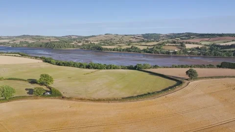 Farms and Fields over River Teign and Teignmouth Road, Newton Abbot, Devon Stock-Footage 314329261