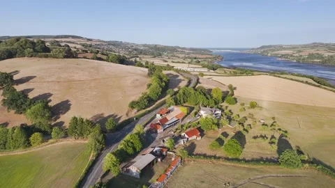 Farms and Fields over River Teign and Teignmouth Road, Newton Abbot, Devon Stock-Footage 314329276