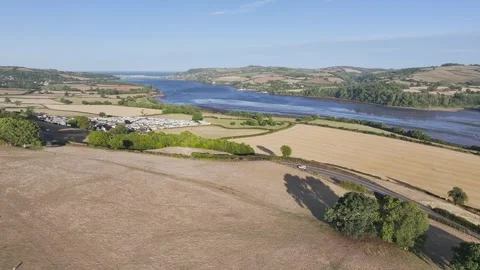 Farms and Fields over River Teign and Teignmouth Road, Newton Abbot, Devon Stock-Footage 314329281
