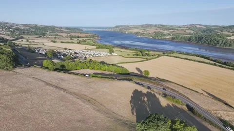 Farms and Fields over River Teign and Teignmouth Road, Newton Abbot, Devon Stock-Footage 314329291