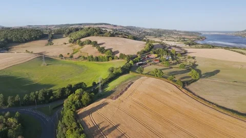 Farms and Fields over River Teign and Teignmouth Road, Newton Abbot, Devon Stock-Footage 314331275