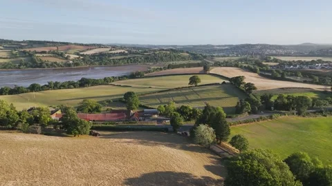 Farms and Fields over River Teign and Teignmouth Road, Newton Abbot, Devon Stock-Footage 314331278