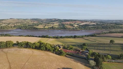 Farms and Fields over River Teign and Teignmouth Road, Newton Abbot, Devon Stock-Footage 314331289