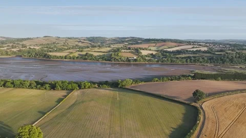Farms and Fields over River Teign and Teignmouth Road, Newton Abbot, Devon Stock-Footage 314331295