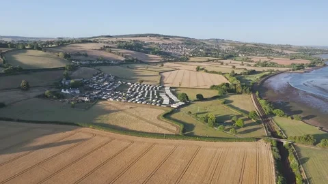 Farms and Fields over River Teign and Teignmouth Road, Newton Abbot, Devon Stock-Footage 314331335