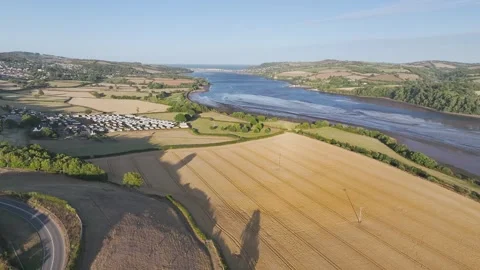Farms and Fields over River Teign and Teignmouth Road, Newton Abbot, Devon Stock-Footage 314331345
